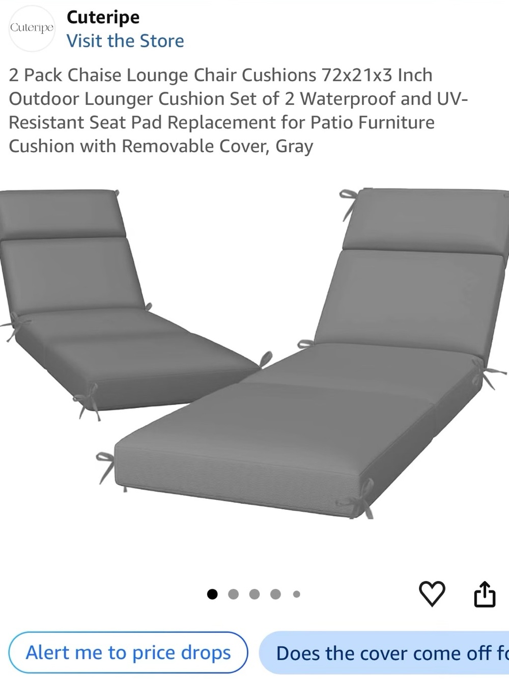 Gray Chaise Lounge Cushion - Set of 2